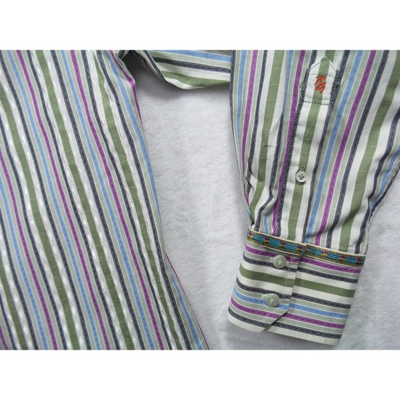 Robert Graham Shirt Mens Large Striped Long Sleeve Button Up Silk Trim Designer - Picture 6 of 14